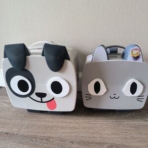 Pet Simulator Storage Container With Carry Handle Dalmation Grey Cat Lot Of 2